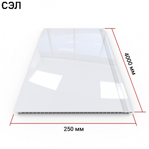 Панель ПВХ Век Белая глянцевая 4000х250х9 мм