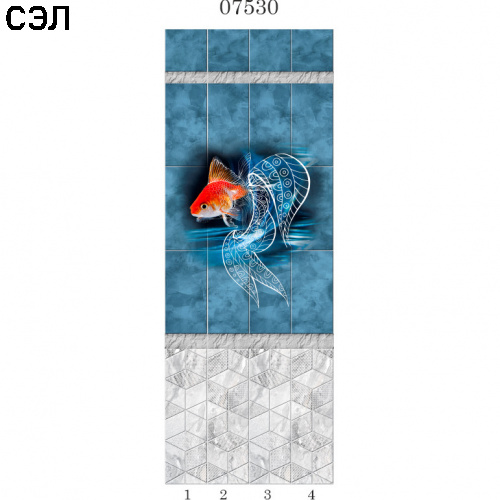 Стеновая панель ПВХ Panda 07530 Индиго Рыбка панно 2700х250х8 мм комплект 4 шт